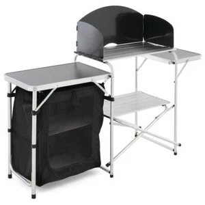 Campingküche Campingtisch mit Regal und Windschutz Alugestell + MDF Platte - Bild 1 von 7