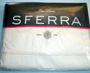 Sferra Francesca Ivory Full Bed Skirt Hand Embroidery Lace Inset 3 Panel New