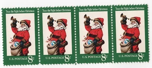 Scott #1472 Santa Trumpet Horizontal Strip of 4 Stamps - MNH - Picture 1 of 2