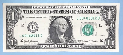 April 8, 2012 Birthday Note $1 One Dollar Bill L 00482012 D (_ _ 4 - 8 - 2012 ) - Image 1 of 2