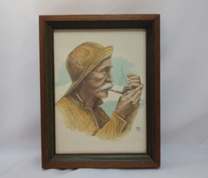 Vintage Joni Eareckson Fisherman with Pipe Color Signed - Picture 1 of 12