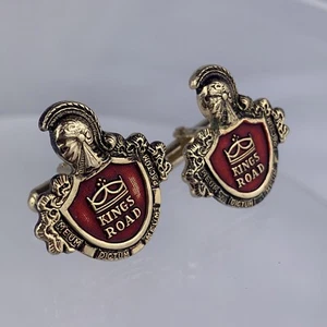 Kings Road Gold Tone Cufflinks Dictum Meum Pactum Red Shield Knight Vintage - Picture 1 of 6
