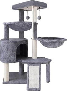 3-Layer Cat Tree Multi-Level Activity Center Cat Condo and Two Hammocks Grey - Picture 1 of 9