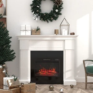 55" Electric Fireplace with Mantel, 1500W Freestanding Heater Remote Control - Picture 1 of 9