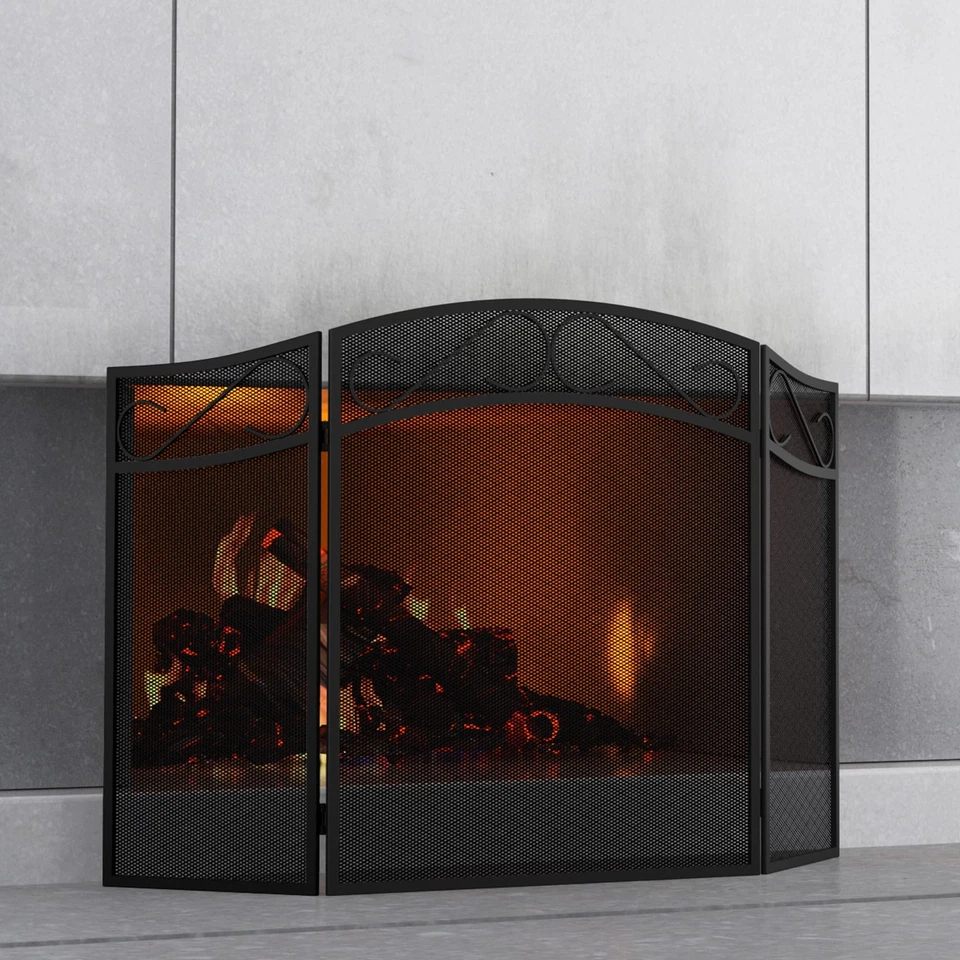 Fire Beauty T65752 3 Panel Indoor Arch Top Fireplace Screen Wrought Iron