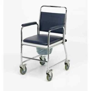BRAND NEW - Chrome Plated Steel Wheeled Commode Round Bowl Without Footrest - Picture 1 of 2