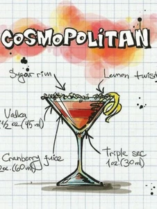 POSTCARD Cosmopolitan Cocktail Drink Recipe  - Picture 1 of 1