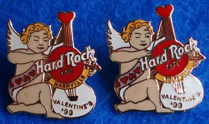 NASHVILLE & MEMPHIS 99 VALENTINE'S BLONDE BOW ARROW ANGEL Hard Rock Cafe 2 PINS - Picture 1 of 1