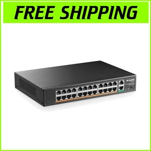 Unmanaged 24-Port PoE+ Switch with 400W Power - Ideal for Surveillance Networks - Picture 1 of 9