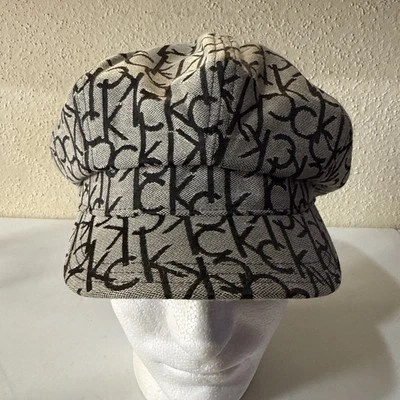 CALVIN KLEIN Newsboy Hat Cap All Over Print CK Logo Gray & Black One Size - Image 1 of 4