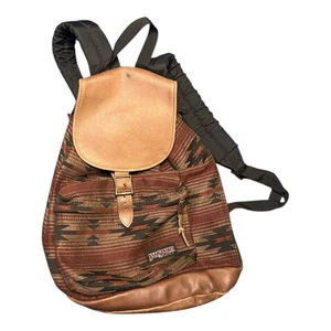 VINTAGE 90’s JANSPORT SOUTHWESTERN AZTEC LEATHER BOTTOM BACKPACK USA - Bild 1 von 4