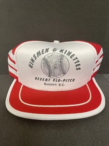 80er Jahre 3 Streifen Trucker Netz Mütze Slow Pitch Softball rot und weiß - Bild 1 von 22