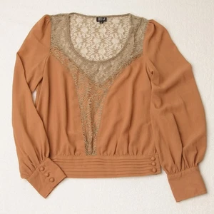 Top blusa pizzo Very J ruggine S romantica ispirazione vintage boho chic manica a palloncino - Foto 1 di 9