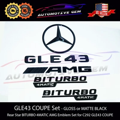 GLE43 COUPE AMG BITURBO 4MATIC emblema estrela traseira emblema preto combo Mercedes C292 - Imagem 1 de 3
