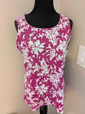 NWT Coral Bay Sleeveless Tank Top Petite Med Vibrant Purple/White Floral Print - Image 1 of 4