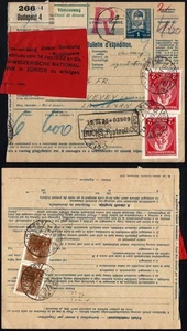 Hungary 1933 Parcel Card, Budapest to Vevey Switzerland, Red Label SNB Zürich - Picture 1 of 3