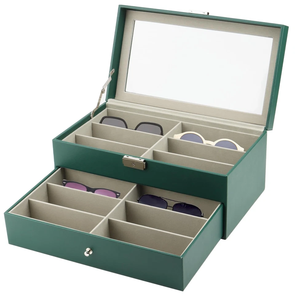 MAHIONG 12 Ranuras Gafas de Sol Almacenamiento Organizador Caja Cuero Gafas Bloqueables... Foto 1 de 4