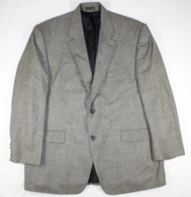 Chaps Ralph Lauren Blazer Mens 48 L Lambswool Sport Coat Jacket Herringbone Gray - Image 1 of 4