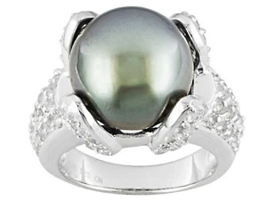 Perla tahitiana cultivada 12,86 mm con anillo de topacio rodio sobre S/S de 1,64 quilates - 11 - Imagen 1 de 1