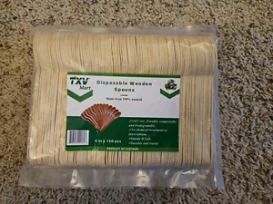 TXV Mart Wooden Disposable Spoons, 100pcs, 6in Biodegradable Spoons, Composta... - Picture 1 of 1
