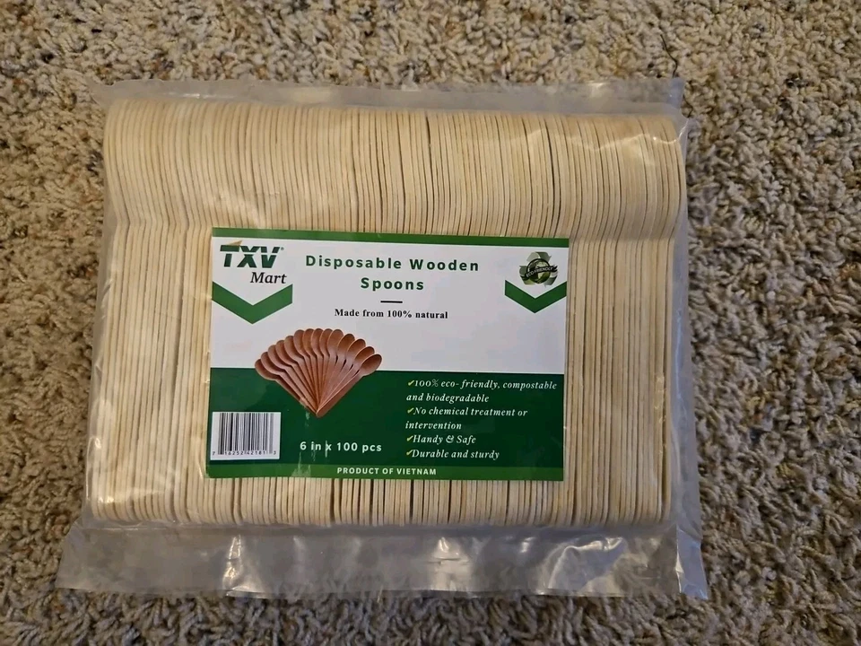Cucharas desechables de madera TXV Mart, 100 piezas, cucharas biodegradables de 6 pulgadas, composta... Foto 1 de 1