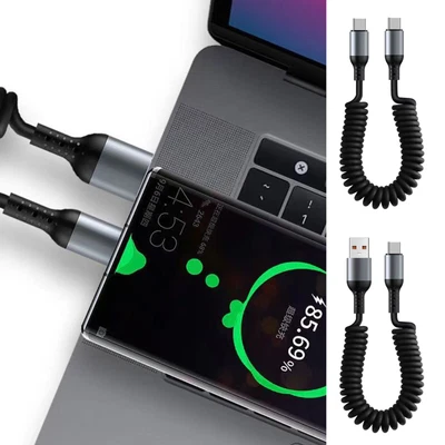 Auto USB-C Schnellladekabel Typ-C Ladegerät Spiral USB-C Kabel For iphone Handy - Bild 1 von 4