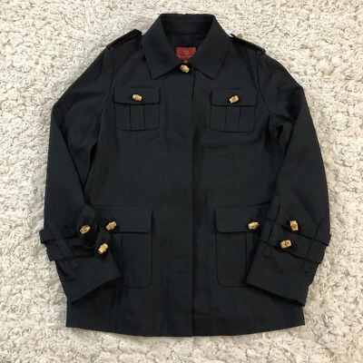 Cole Haan Military Bamboo Toggle Buttons Black Jacket Nylon Womens Size 10 - Image 1 of 4