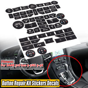 Matte Black Button Repair Kit Stickers Car Decal For SAAB 3rd Gen 9-5NG 9-4X