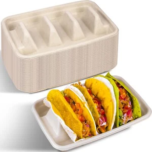 50 PCS Disposable Taco Holders for Party, Premium Paper Taco Plates with Divi... - Picture 1 of 6