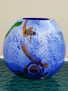Europa POLAND Art Glass VASE Blue Swirl Multi Color 8 1/2" tall  NEW   - Picture 1 of 8