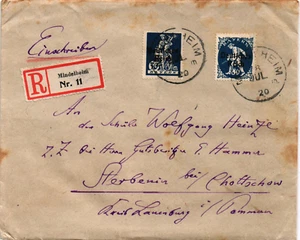 Rafasan Alemania 1920 cubierta registrada de Mindelheim (1586) - Imagen 1 de 2