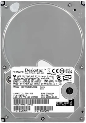 Hitachi Deskstar E7K500 HDS725050KLA360 500GB 7200RPM 16MB SATA II 3.5" Inch - Image 1 of 3