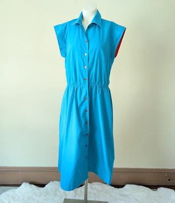 Vestido Camisa Rockabilly Vintage 16 Botões Frente Azul Aqua e Vermelho Bolsos Retrô - Imagem 1 de 4
