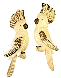 Miller Studio Chalkware Cockatoos Parrots Bird Wall Hangings Plaques, white/gold - Picture 1 of 14
