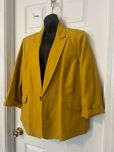 KASPER PLUS SIZE GOLD 3/4 LENGTH SLEEVE LINEN BLEND DRESS JACKET SZ 16W - Picture 1 of 12