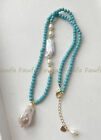 Natural 4Mm Blue Turquoise White Rice Baroque Pearl Pendant Necklace Earring Set