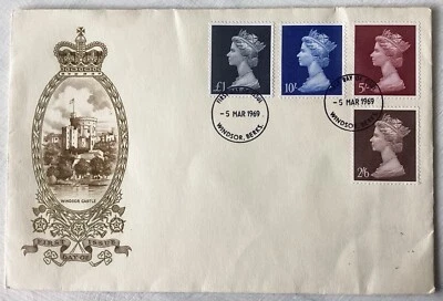 GB QEII 1969 Large Format Machin High Values Philart FDC Windsor FDI Cat £35 - Image 1 of 3