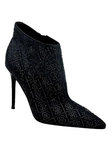 NEW GUESS LOS ANGELES Size 8 Black Shiny Jewel Stiletto Heel Zip Booties - Picture 1 of 3