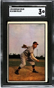 1953 Bowman Color #114 Bob Feller Cleveland Indians SGC 3 Very Good HOF - Picture 1 of 2