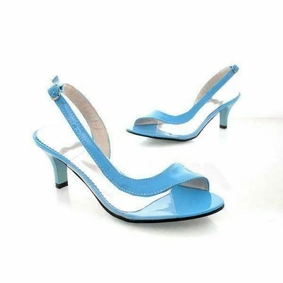 Women Candy Color Peep Toe Sandals Kitten Mid Heels Dress Shoes plus size - Image 1 of 4