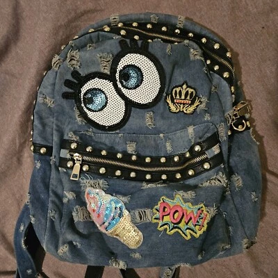 Unique Stunning Backpack. Distressed Soft Denim. Patches. Embroidery Bling Euc - Image 1 of 4