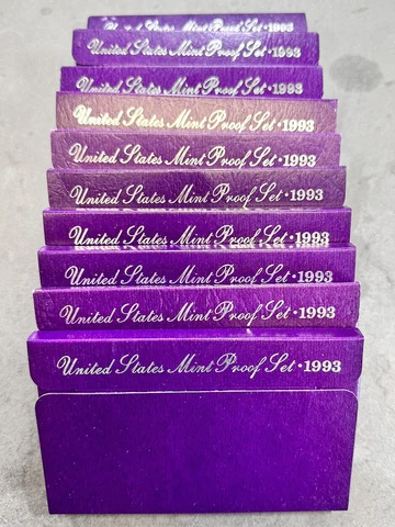 Lot of 10x 1993-S US Clad Proof Coin Sets Half Dollar Quarter Dime Nickel Cent Cover