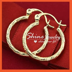 Dazzling Simulated Diamond Round Band 9K two-tone Gold Filled Hoop EARRINGS Gift - Picture 1 of 7