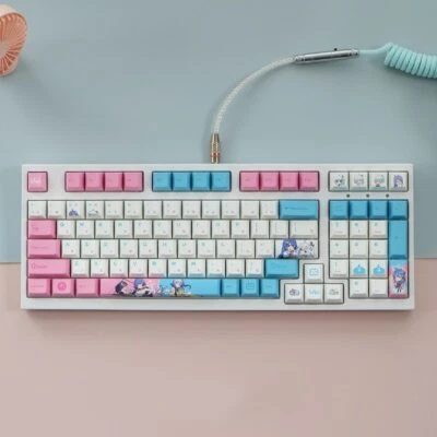 Two Dimensions Pink & Blue Anime Custom Keycap Set For Mechanical Keyboard - Image 1 of 4