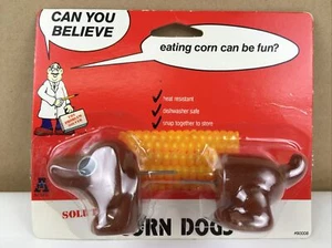 NIP Vintage “Corn Dog” Corn Cob Holders By Acme International Dachshund Kitsch - Picture 1 of 11