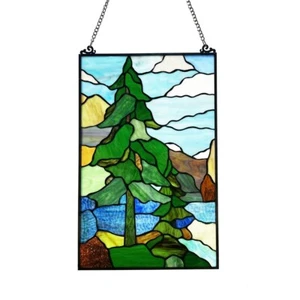 Stained Hanging Window Panel Glass Tree Nature Design Tiffany Style - Picture 1 of 7
