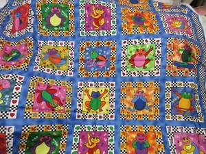 38" x 44" Hobby Lobby Singing Math Colorful Frogs Squares Cotton Fabric - Picture 1 of 7