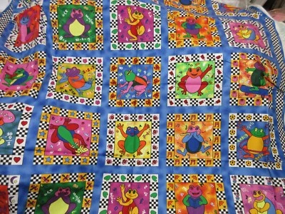 Tela de algodón cuadrados ranas coloridas matemáticas canto lobby pasatiempo 38" x 44" Foto 1 de 4