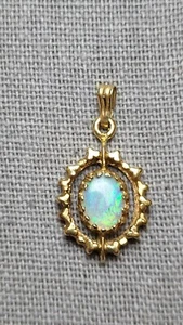 Vintage 14K Gelbgold & ovaler Opal Anhänger - Bild 1 von 7