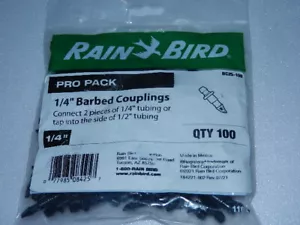 un nuevo paquete de 100 RAIN BIRD BC25-100 PRO PAQUETE 1/4" Acoplamiento de púas 1/4 rainbird - Imagen 1 de 7